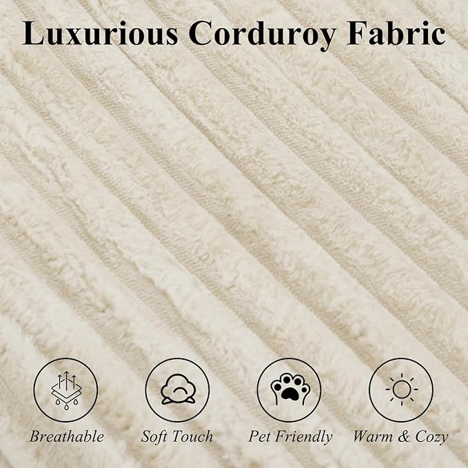 FUFU&ampGAGA 105.9” Sectional Sofa with Chaise L-Shape Corduroy Cloud Couch with Pillows Modern Boneless Sofa for Living Room Apartment No Assembly Required Beige 105.9”W x 68.9”D x 26.4”H