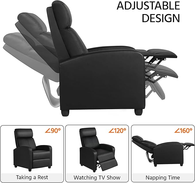 Topeakmart Recliner Chair PU Leather Adjustable Modern Single Reclining Chair with Pocket Spring Living Room Bedroom Home Theater Black