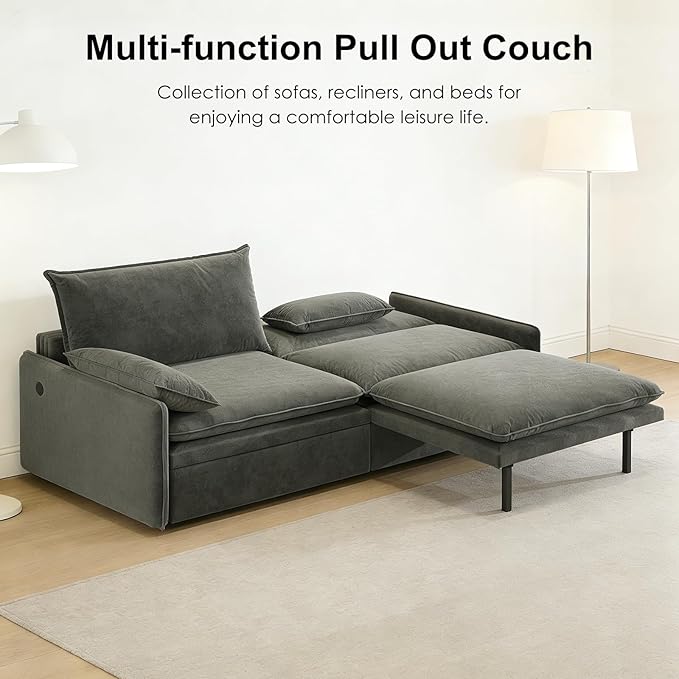 81 King Pull-Out Sofa Bed 3-in-1 Convertible Sleeper Sofa Bed with Hidden Storage &amp USB Charging Chenille Cloud Couch with Chaise Lounge for Living Room &amp Apartment Dark Grey | Pullout Cou