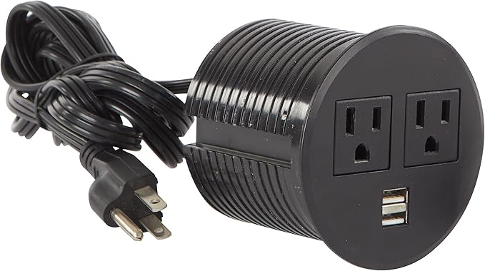 OSP Home Furnishings Prado Power Unit with 2 USB 3.0 and 2 Electrical Outlets for PRD3060 and PRD3060D Desks Black