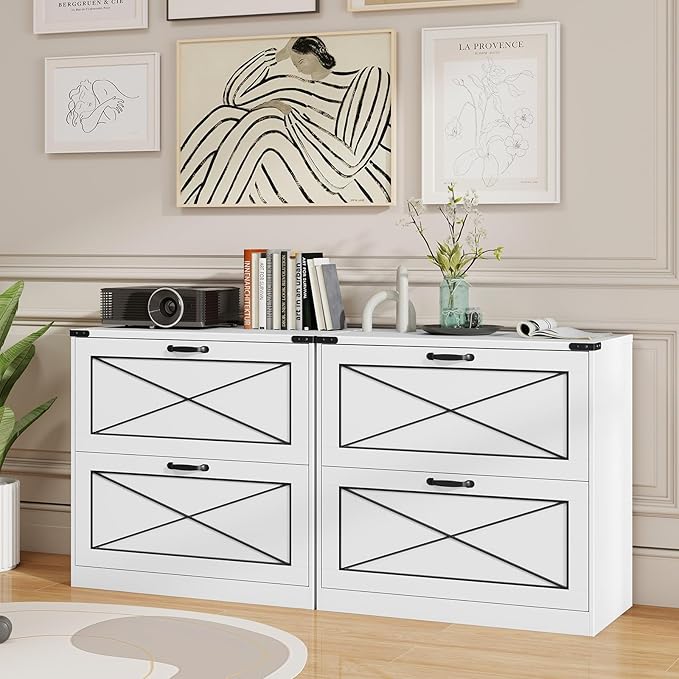 Vabches Lateral File Cabinet with 2 Drawers Farmhouse Filing Cabinet Office File Cabinet with File Drawers Wood Rustic Storage Cabinet File Organizer for Home Office Living Room White