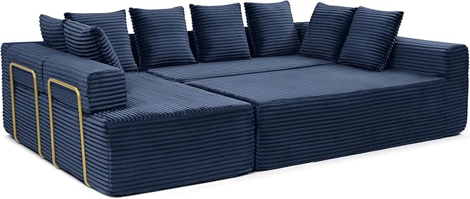 145 inch Modern Sectional Couch for Living Room Oversized Cloud Boneless Couch with Freely Movable Armrest and Fixed-Shape Frame Blue Modular Sofa U Shape Couches | No Assembly Required Free Combin