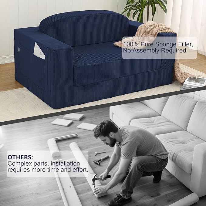 MeMoreCool Boneless Corduroy Loveseat &amp Sleeper – 2-in-1 Fold-Out Futon Couch Bed with High-Density Foam Removable Washable Cover for Apartments Guest Stays Small Bedrooms