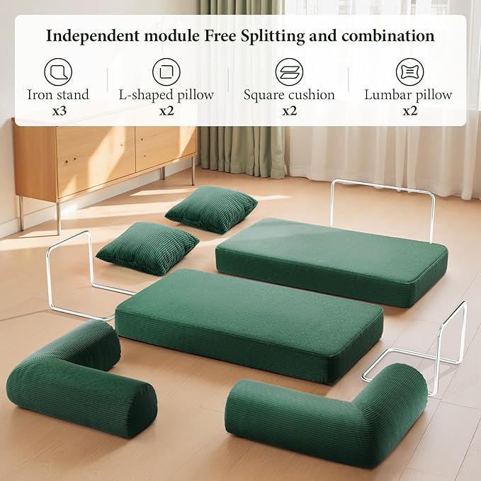 Convertible Floor Sofa Bed Corduroy Modular Floor Couch with Pillow Comfy Modern Sofa Convertible Folding Couches for Living Room Bedroom
