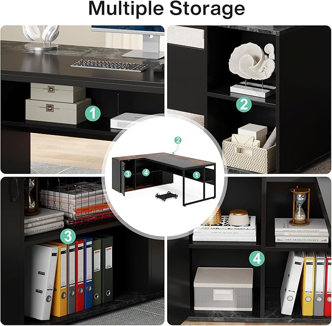 LITTLE TREE Large Executive Desk with File Cabinet 71 inch L Shaped Computer Desk Office Desk with Drawers and Storage Shelves Business Furniture Desk Workstation for Home Office Black