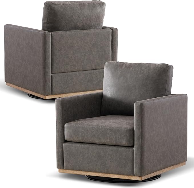 Aoiy &amp Wifon 30.7 W Swivel Accent Chair Set of 2 Mid Century Modern Swivel Chairs for Living Room Comfy Small Accent Chair PU Leather Gray