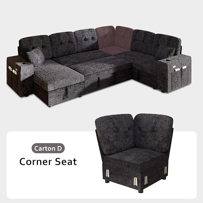 Corner Seat for Modular Sectional Sleeper Sofa Bed with Adjustable Backrest Premium Textured Chenille Easy to Assemble Dark Blue