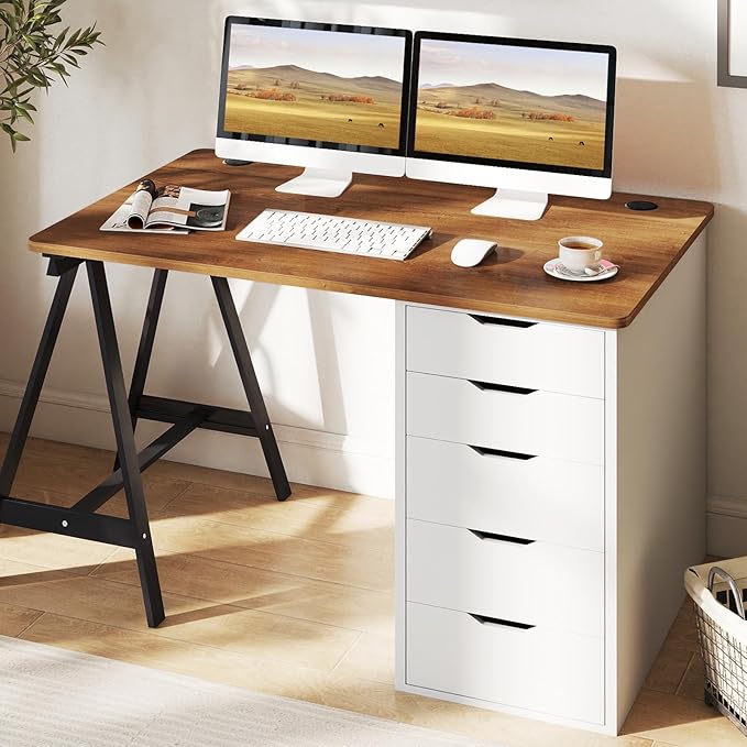Tangkula Universal Wood Table Top 48” x 30” Solid One-Piece Desktop for Standard &amp Sit to Stand Desk Frame Rectangular Workbench Top Board with Cable Holes Countertop DIY Coffee Bar Tabletop