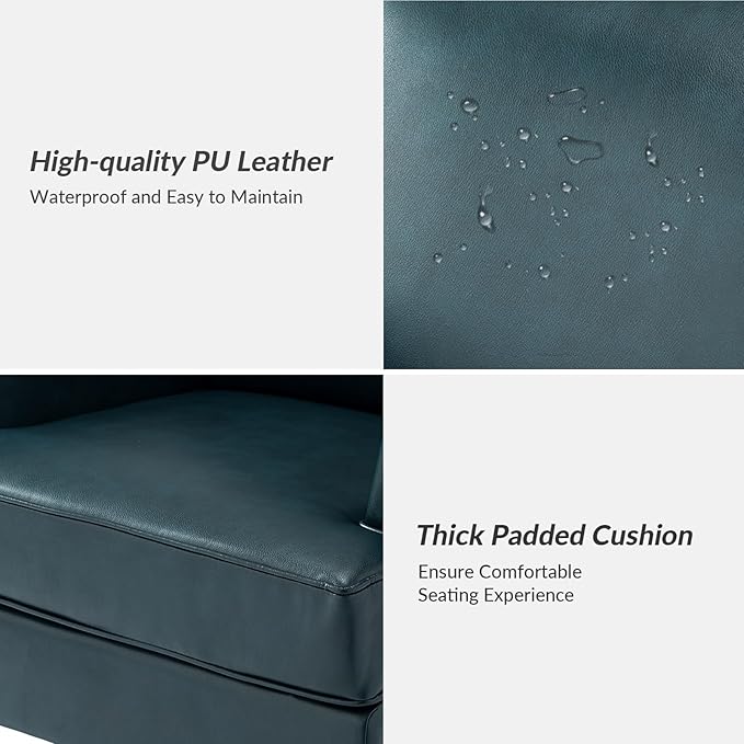 HULALA HOME Modern Faux Leather Accent Chair Comfy Upholstered Sofa Chair with Nailhead Trim Living Room Bedroom Armchair with Wood Legs Turquoise