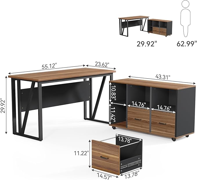LITTLE TREE 55-Inch L-Shaped Computer Desk Large Corner Desk with Drawers Modern Office Workstation Study Desk Corner Computer Desk for Home Office Bedroom Brown