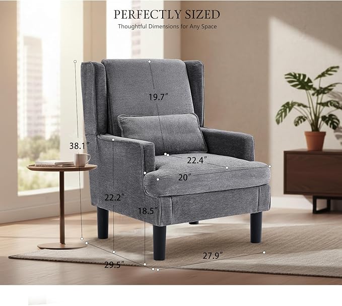 Accent Chairs Set of 2 for Living Room Chairs Modern Accent Chair Oversized Reading Chair for Living Room Sofa Chair with High Back and Wood Legs Upholstered Armchair Comfy Chair for Bedroom (Grey)