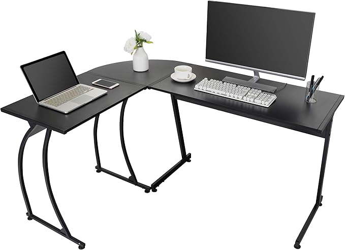 L-Shaped Corner Computer Desk Modern Gaming PC Study Table Writing Workstation for Home Office Black