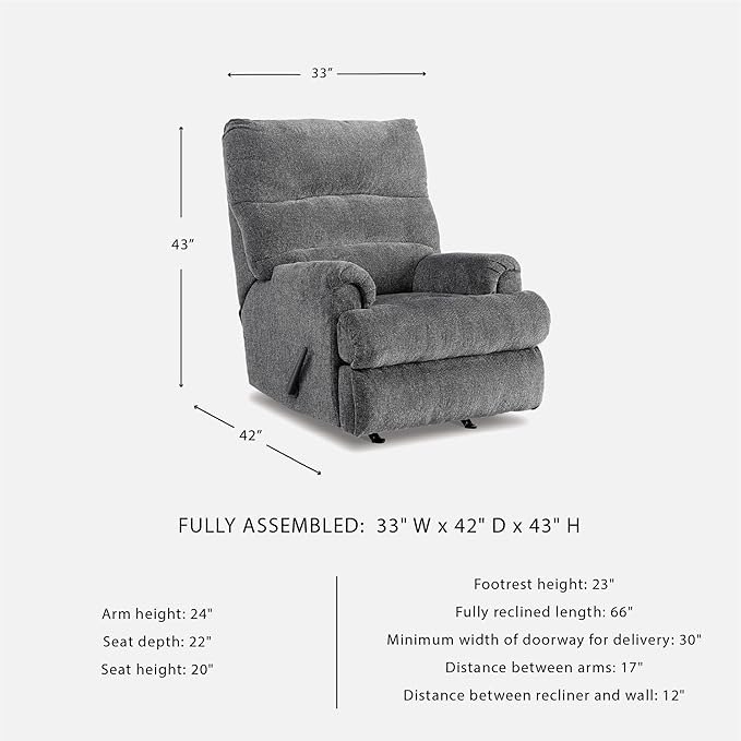 Signature Design by Ashley Man Fort Contemporary Rocker Recliner Gray