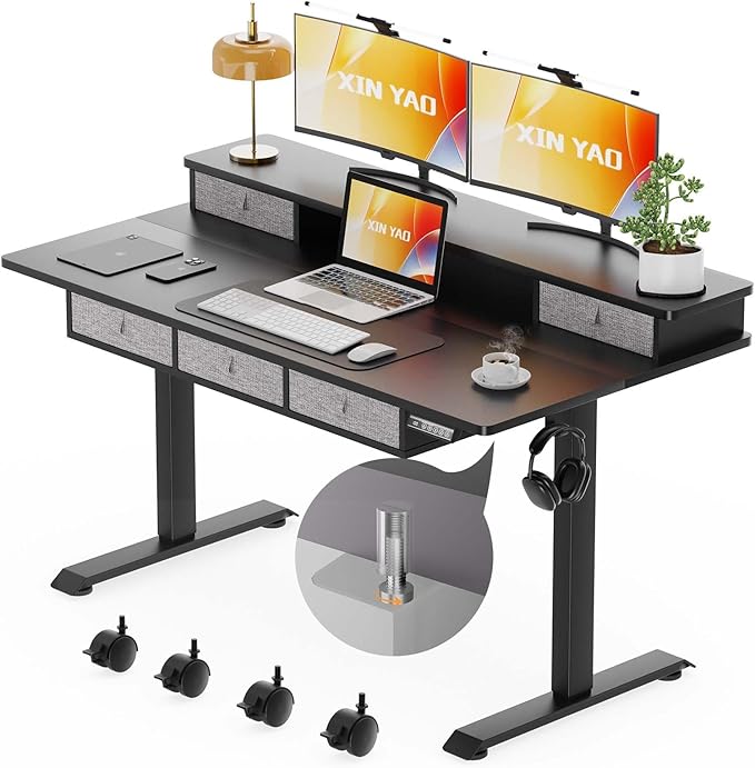 XINYAO Standing Desk with 5 Drawers 63 x 30 Inch Electric Height Adjustable Stand Up Desk Ergonomic Table with Storage Larger Desktop Computer Workstations
