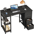 Casaottima 40 Inch Small Computer Desk with 4 Fabric Drawers Modern PC Desk for Small Spaces Home Office Desk with Storage Shelves Black