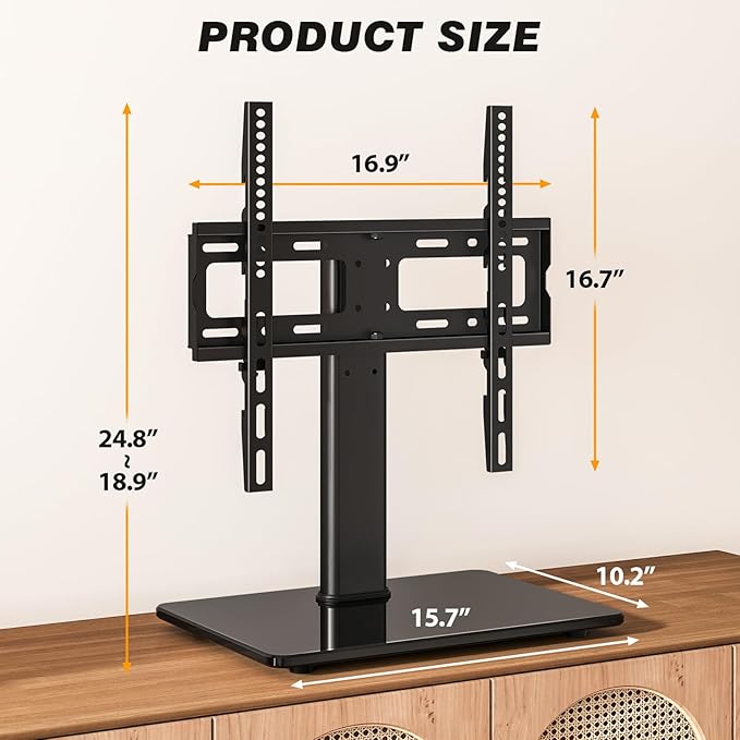 5Rcom Universal Swivel TV Stand for 27-60 inch Curved/Flat Screen TVs Table Top TV Base Replacement Holds up to 88 lbs Height Adjustable TV Stand Mount with Tempered Glass Base MAX VESA 400x400mm