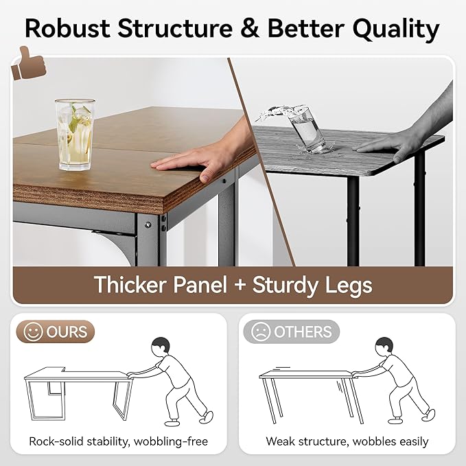 66 Inch L Shaped Computer Desk 1.2 Inch Extra-Thick Desktop Corner Office Desk with Robust Metal Tubes Gaming Writing Work Desk for Home Office Rustic Brown and Black