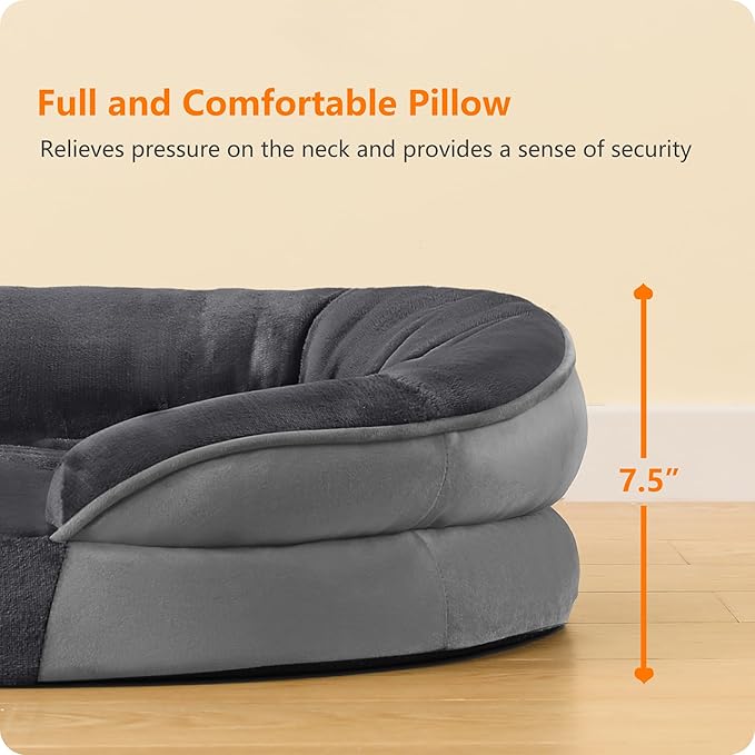 Dwanton Orthopedic Dog Bed for Extra Extra Large Dogs with Gel Memory Foam Waterproof Dog Sofa Washable Pet Bed with Four Sided Bolster Cushion Removable Cover &amp Non-Slip Bottom 48 Dark Gray
