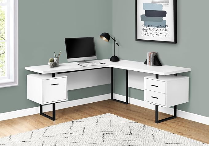Monarch Specialties I 7616 Computer Desk Home Office Corner Left Right Set-up Storage Drawers 70 L L Shape Work Laptop Metal Laminate White Black