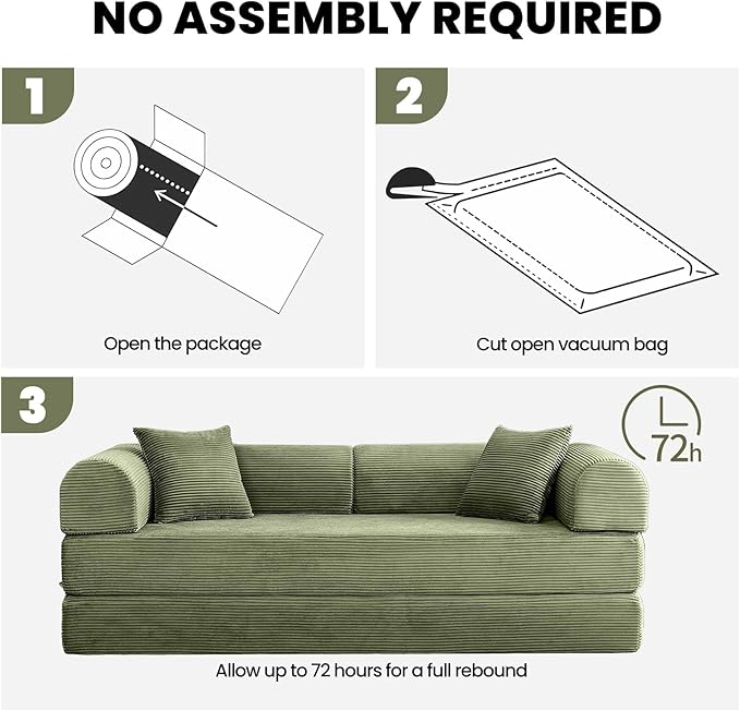 79 5-in-1 Convertible Sofa Bed Luxe Comfort Sleeper with Sturdy Frame No Assembly Corduroy Couch for Living Room Apartment &amp Relaxation Light Green