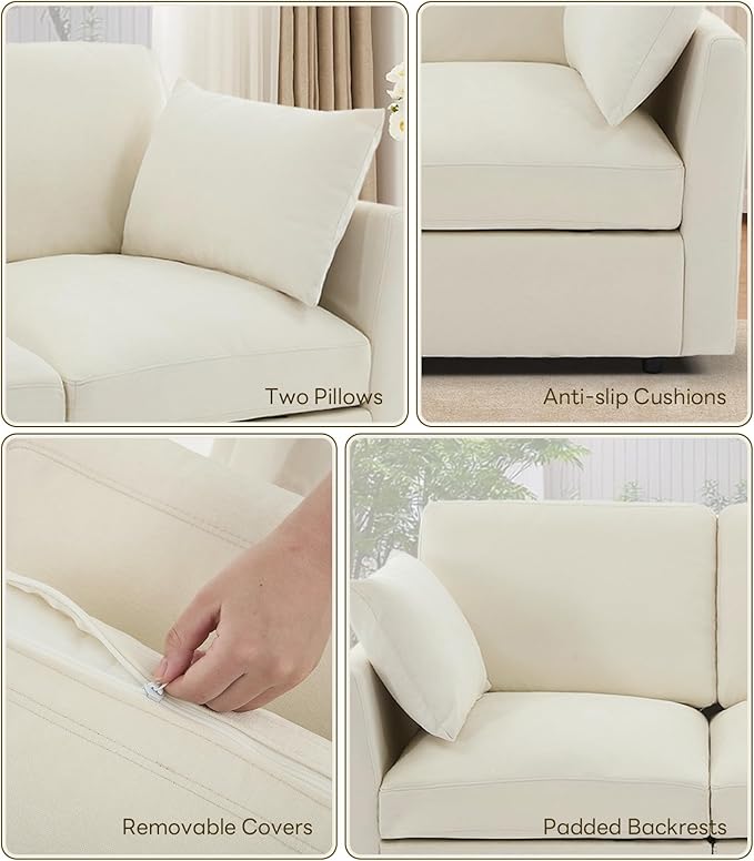Tbfit L Shaped Couch 8 Seat Sectional Sofa for Living RoomChenille Cloud Couch with Ottoman Beige