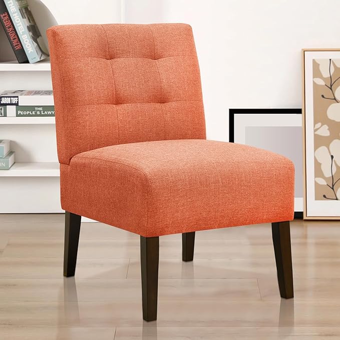 Anwick Orange Modern Accent Chair Mid Century Upholstered Living Room Chair with Wood Legs Comfy Small Accent Chair with Back for Small Spaces Office Bedroom Reading Spaces (Orange1)