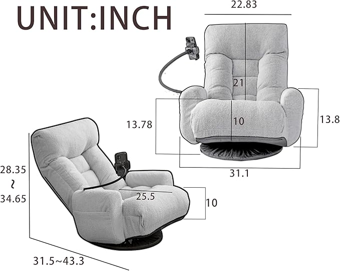 KEIKI Swivel Armchair with Phone Holder Adjustable Backrest &amp Waist Support Upholstered Accent Sofa Chair Comfortable Single Sofa Chair for Living Room Yellow