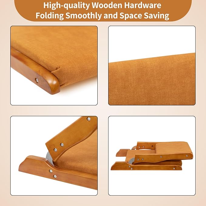 HollyHOME Foldable Japanese Style Floor Chair with Back Support Tatami Chair with Cushion Meditation Seat for Bay Window Living Room Bedroom Pumpkin Color