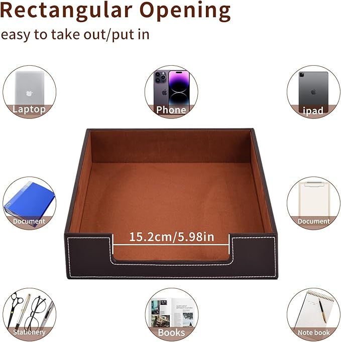 Leather Letter Tray Office Supplies Desk Organizer for Mail Paper Files Magazines Jewelry CosmeticsLuxury Letter Holder&ampMultipurpos Stackable Office Desktop Storage BoxCoffee