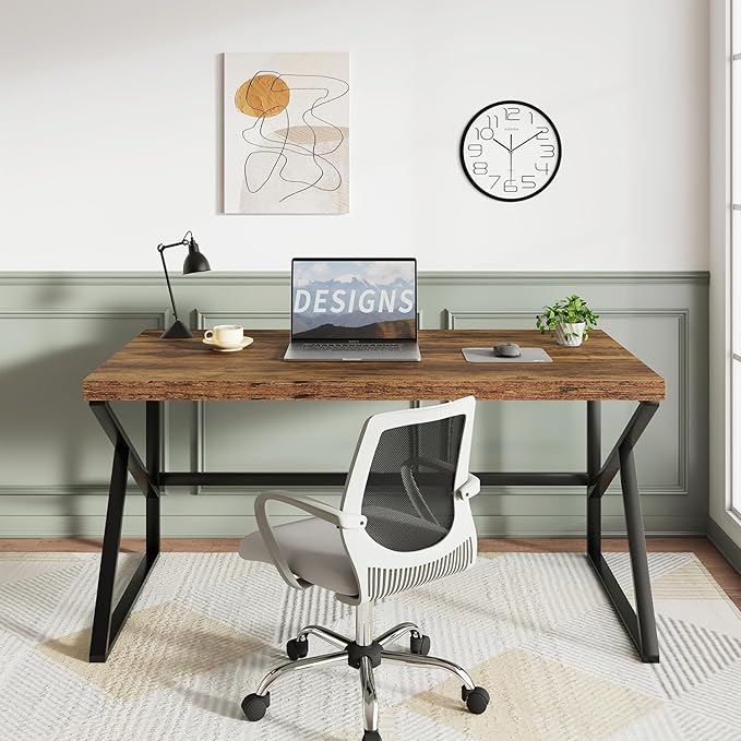 HSH Rustic Brown Desk Industrial Home Office Computer Desk Farmhouse Metal and Wood Computer Table Simple Bedroom Laptop PC Desk for Student Writing Study Gaming Executive Workstation 55 in