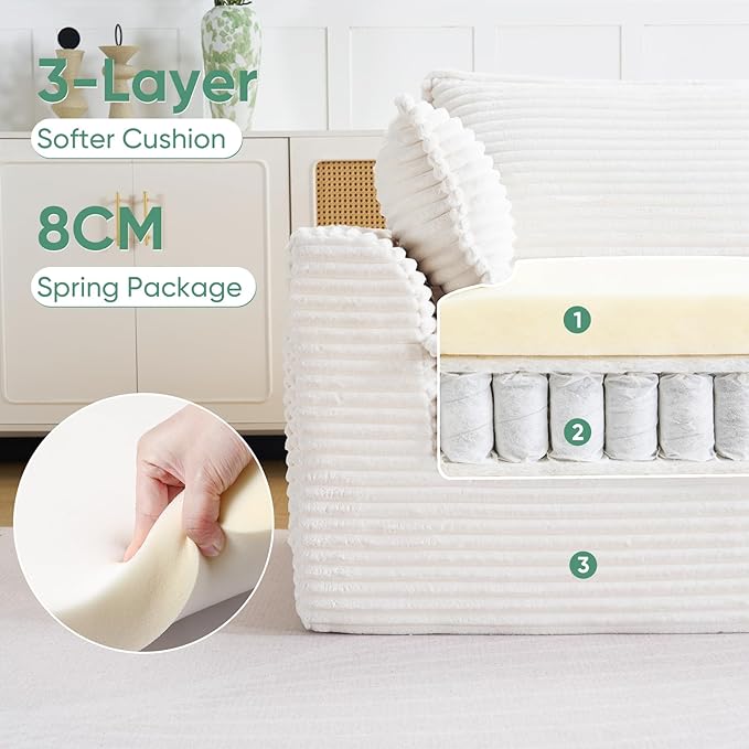 145 Modular Sectional Sofa Comfy Cloud Sectional Couch with Deep SeatOversized U Shaped Boneless Couch with OttomanUpholstered Boneless Cloud Couch with Side PocketsCorduroyBeige