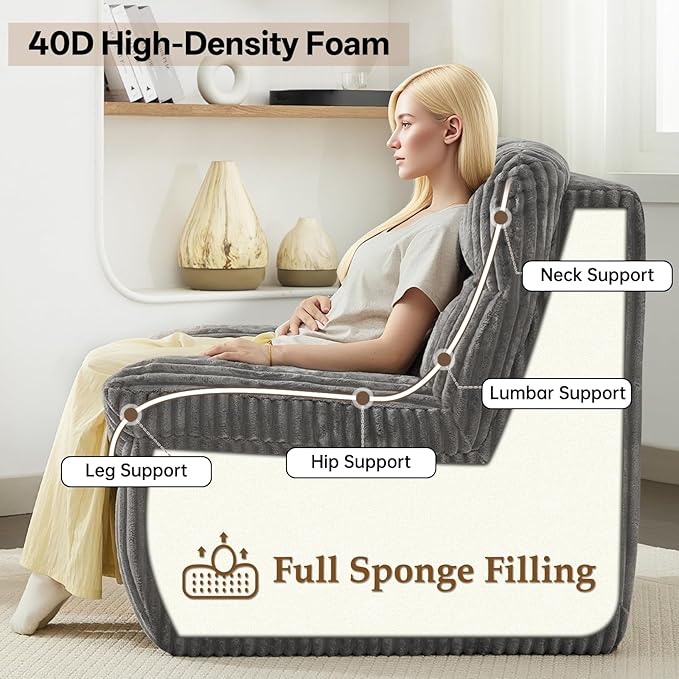 82 Boneless Corduroy Loveseat Sofa for Living Room Oversized Cloud 2-Seater Couch with Deep Seat Comfy Corduroy Couches Sofa with Memory Foam Grey Love Seat Couch No Assembly Required