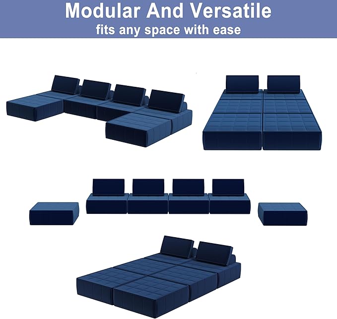 PurrJoys Modular Sectional Loveseat 2-Piece Deep Seat Corduroy Lounge Sofa with Movable Cushions Small Loveseat Couch for Living Room Bedroom Apartment Blue