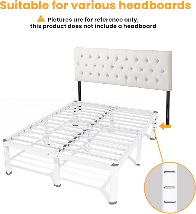18 Inch King Size Metal Bed Frame with Round Corners Storage Space Under High Bed Frame-Heavy Duty Steel Slats Support Noise Free - Easy Assembly - No Box Spring NeededWhite