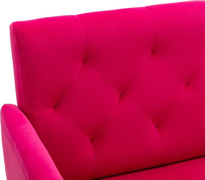 Modern Accent Chair Upholstered Single Sofa Arm Chair for Living Room and Bedroom Upholstered Comfy Armchair Chair with Solid Tapered Metal Legs (Rose Red)