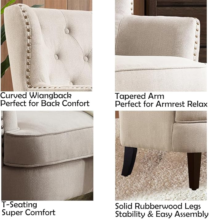 Rosevara Atlas Mid-Century Modern Accent Chair - Upholstered Lounge Arm Chair with Soft Cushion for Small Spaces