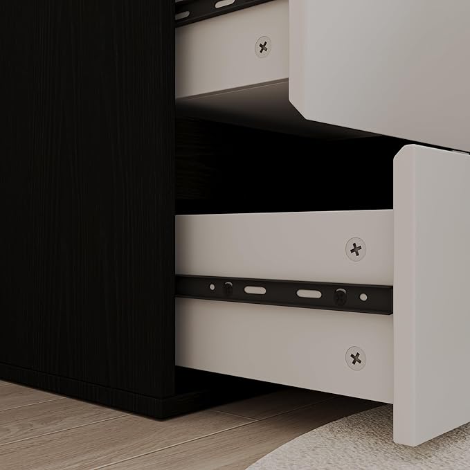 L Shaped Computer Desk 47 Inch Home Office Desk with File Drawers &amp Storage Shelves Small Corner Computer Desk for Small Space (Black + White)