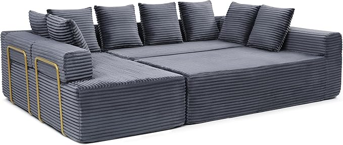 145 inch Modern Sectional Couch for Living Room Oversized Cloud Boneless Couch with Freely Movable Armrest and Fixed-Shape Frame Grey Modular Sofa U Shape Couches | No Assembly Required Free Combin