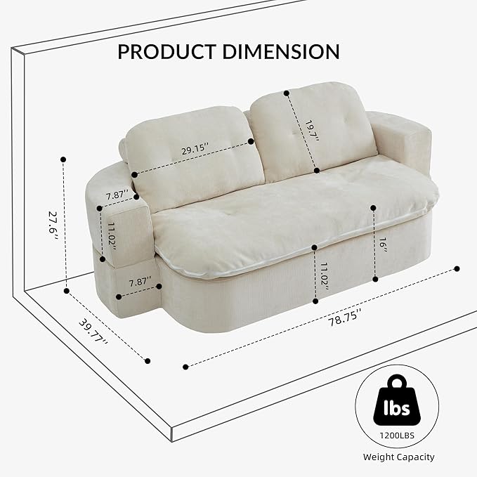 Kuahisoofa 78 Memory Foam Convertible Sofa Bed with Built-in Quilt Foldable Floor Couch Sleeper for Guests Room &amp Living Room Boneless Futon Cloud Sofa for Small Spaces White