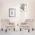 Linen Accent ChairsUpholstered Button Tufted Living Room ChairMid Century Armchair Sofa ChairsComfy Reading Chair for BedroomLiving RoomStudy (Beige 2)