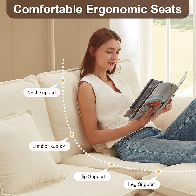 152 L Shaped Sectional Couch Chenille Sectional Couches for Living Room Modular Cloud Couch with Movable Ottoman Modern Cloud Sofa with Charging Station Cup Holder Side Pocket Beige