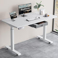 Radlove Dual Motors Height Adjustable 55 x 30'' Electric Standing Desk with Drawer Stand Up Table 4 Memory Keys Computer Desk with Splice Board Home Office Desk White Top + White Frame