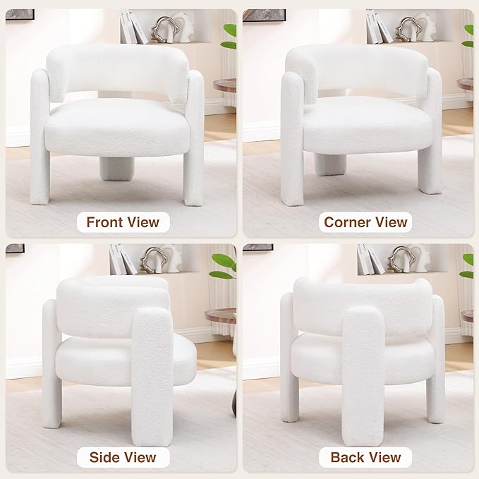 Accent Chairs Set of 2 Modern Sherpa Barrel Chairs Upholstered Living Room Chairs with 3 Legs Comfy Armchair Reading Side Chair for Bedroom Office Apartment White