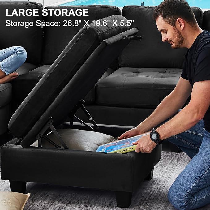 Belffin Modular Sectional Sofa Couch 7-Seater Convertible Sectional Sofa Velvet Modular Sectional with Storage Ottoman L Shaped Couch with Chaises Black