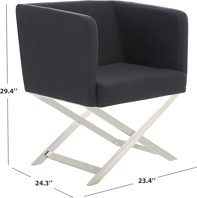 Safavieh Home Collection Celine Navy and Chrome Modern Glam Cross Leg Chair