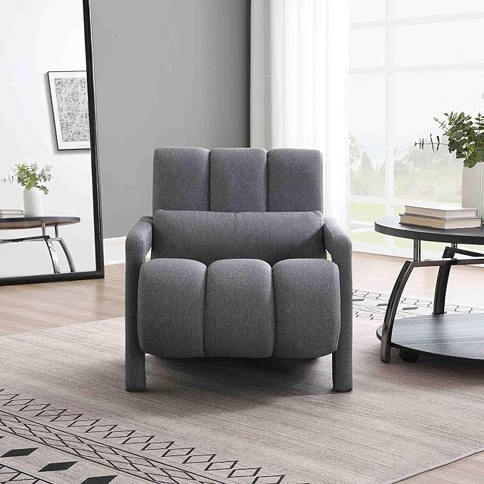Modern Upholstered Accent Chair with Pillow Comfortable Linen Fabric Living Room Chair Mid Century Bedroom Chair with Pine Wood Frame (Dark Grey)