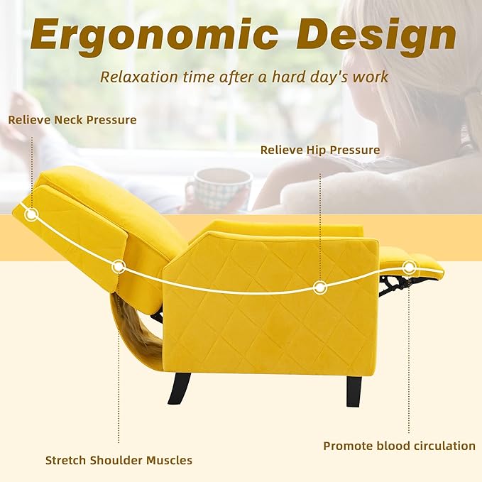 AVAWING Push Back Recliner Chair Wing Back Chairs with Arms Mid-Century Vintage Accent Chair for Living Room Polyester Yellow