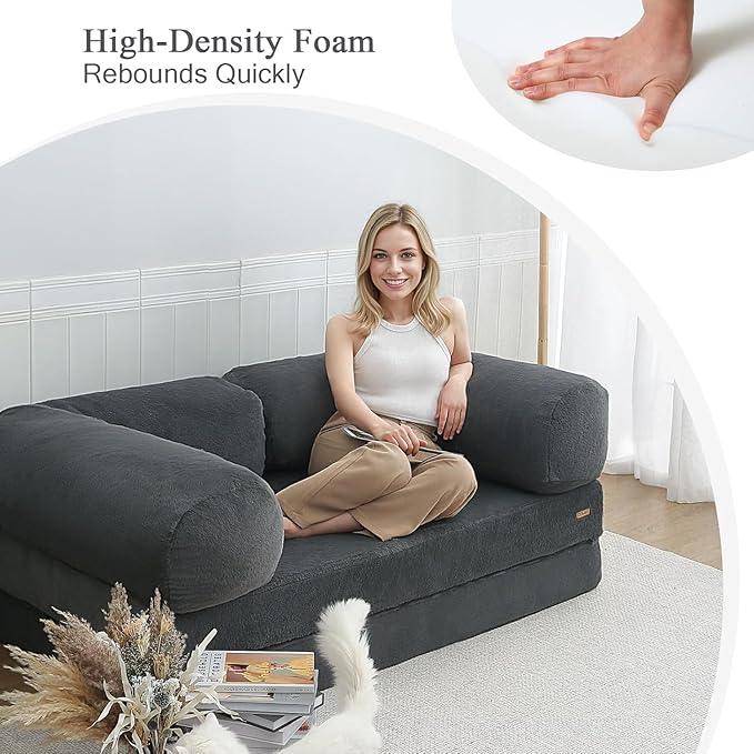 COMAX Convertible Folding Sofa Bed Foldable Chair Bed Floor Futon Couch with Back Support Comfy Corduroy Fold Out Mattress Sleeper for Living Room Bedroom