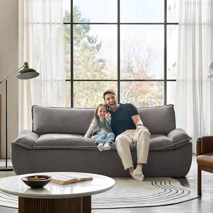 HULALA HOME 89 Compressed Foam Sofa Boneless Couch Oversized Cloud Couh with Deep Seat Modern 3 Seater Sofa with Removable Seat and Back Cushions No Assembly Required Grey