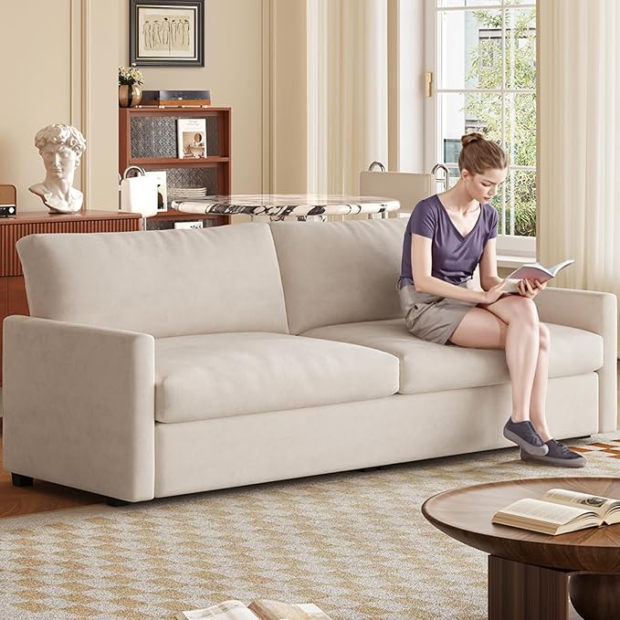 Oversized Loveseat Sofa Modern 2-Seat Sofa with Extra Wide and Deep Cushions 2 Seater Sofa Couch for Living Room Bedroom Office Beige 70.07 L